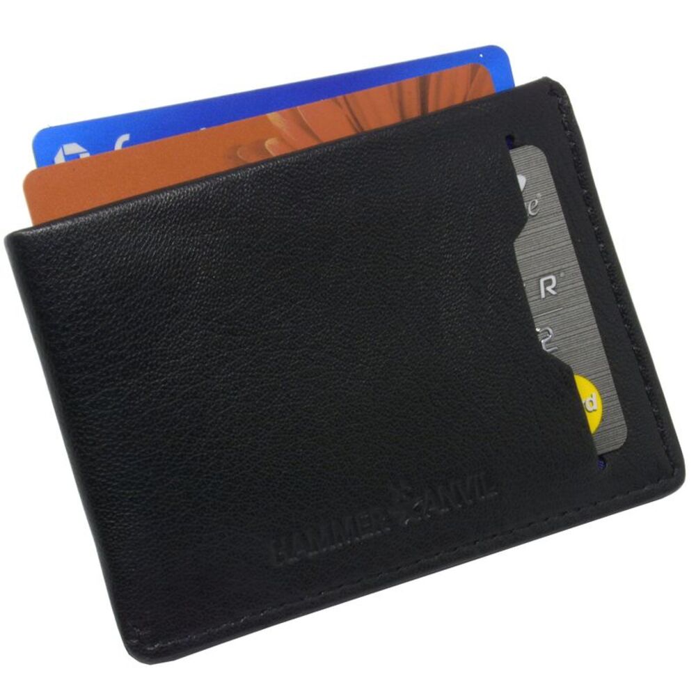 Hammer Anvil Mens Minimalist Front Pocket Wallet RFID Safe Leather Easy Pull Tab